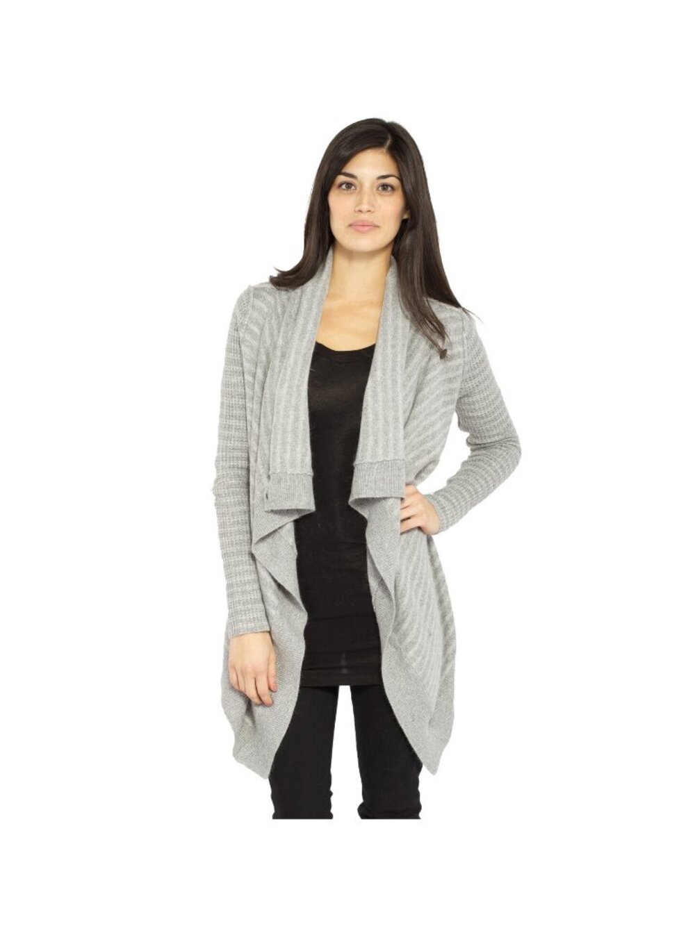 Splendid Waffle Stripe Long Sleeve Wrap Cardigan Heather Gray SE5035 NWT